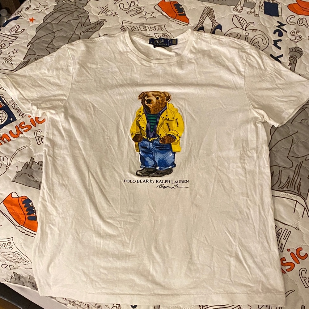 Polo by Ralph Lauren White T-Shirt with Bear in Yellow Jacket
